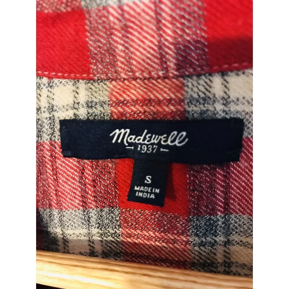 Madewell Women's Small Red & Pink Button Down Flannel Plaid Long Sleeve Shirt - Picture 3 of 5